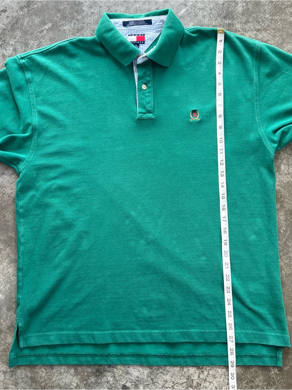 Vintage Tommy Hilfiger Polo Shirt Mens XL Green Embroidered Crest Logo Cotton - Picture 14 of 14